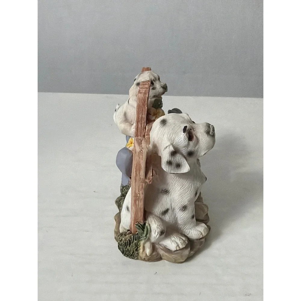 Vintage Dalmatian Puppies Garden Fence Watering Can Resin Figurine Decor